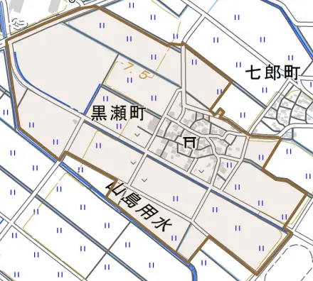 黒瀬町とその周辺の地図。町の範囲を重ねている