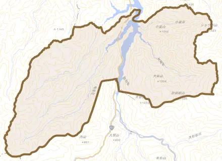 桑島とその周辺の地図。町の範囲を重ねている