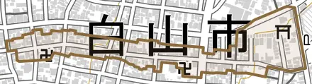 美川神幸町とその周辺の地図。町の範囲を重ねている