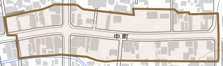 中町とその周辺の地図。町の範囲を重ねている