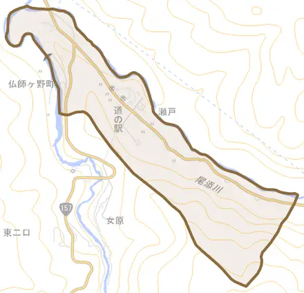瀬戸とその周辺の地図。町の範囲を重ねている