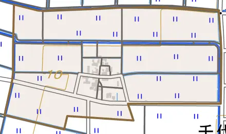 番出区とその周辺の地図。町の範囲を重ねている