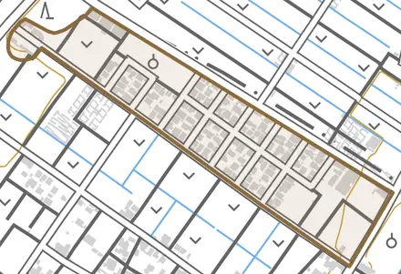 緑風台区とその周辺の地図。町の範囲を重ねている