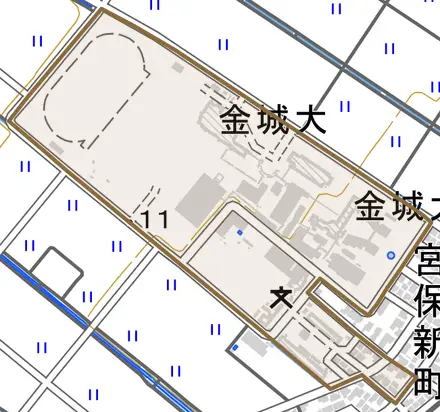 北笠間区とその周辺の地図。町の範囲を重ねている