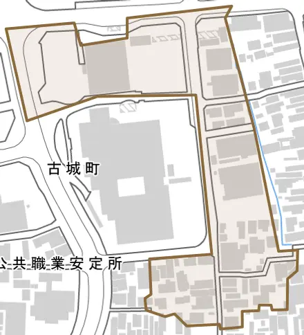 殿町とその周辺の地図。町の範囲を重ねている