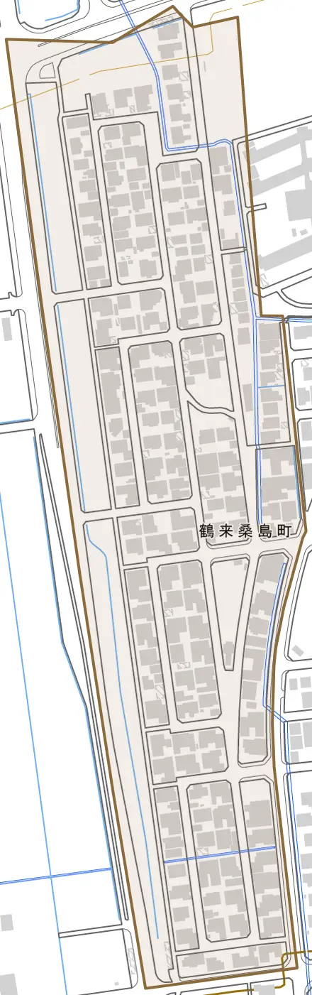 鶴来桑島町とその周辺の地図。町の範囲を重ねている