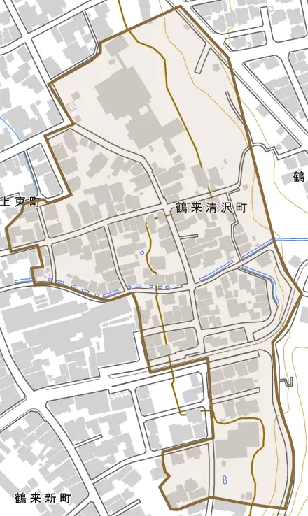 鶴来清沢町とその周辺の地図。町の範囲を重ねている