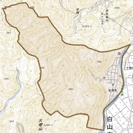 若原町とその周辺の地図。町の範囲を重ねている