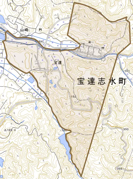 宝達とその周辺の地図。町の範囲を重ねている