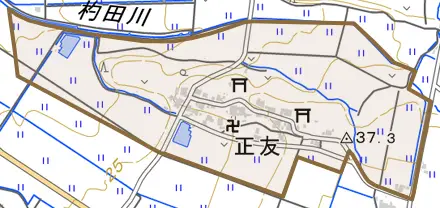 正友とその周辺の地図。町の範囲を重ねている