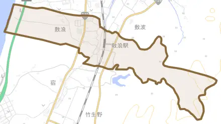敷浪とその周辺の地図。町の範囲を重ねている