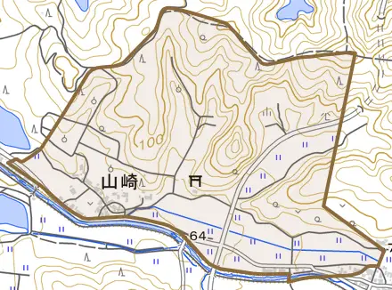 山崎とその周辺の地図。町の範囲を重ねている