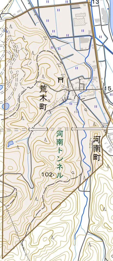 荒木町とその周辺の地図。町の範囲を重ねている
