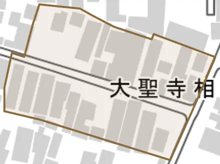 大聖寺相生町とその周辺の地図。町の範囲を重ねている
