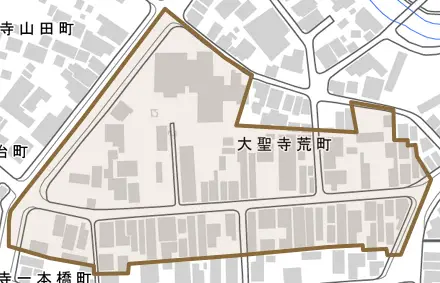 大聖寺荒町とその周辺の地図。町の範囲を重ねている