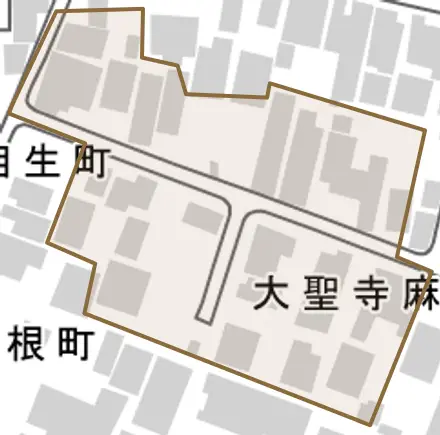 大聖寺麻畠町とその周辺の地図。町の範囲を重ねている