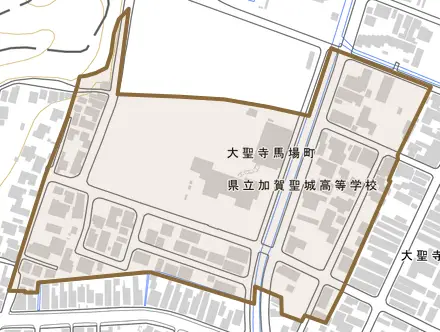 大聖寺馬場町とその周辺の地図。町の範囲を重ねている
