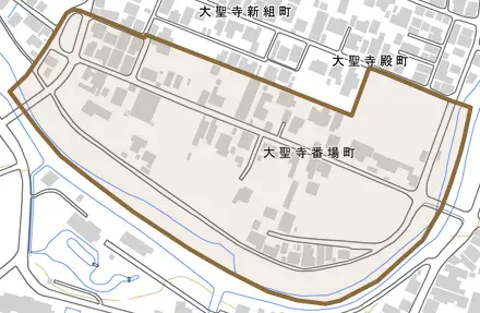 大聖寺番場町とその周辺の地図。町の範囲を重ねている