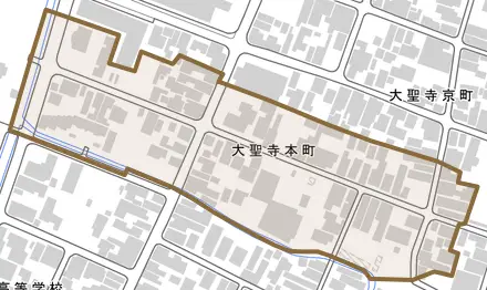 大聖寺本町とその周辺の地図。町の範囲を重ねている