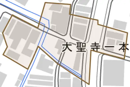 大聖寺一本橋町とその周辺の地図。町の範囲を重ねている