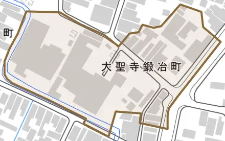 大聖寺鍛冶町とその周辺の地図。町の範囲を重ねている