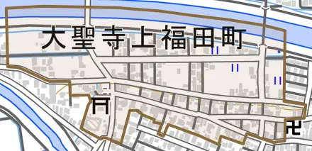 大聖寺上福田町とその周辺の地図。町の範囲を重ねている