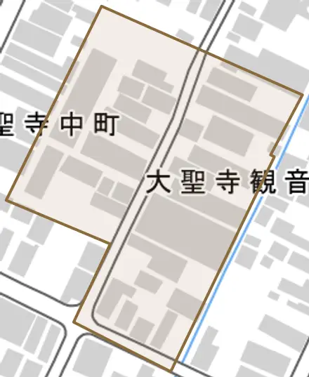 大聖寺観音町とその周辺の地図。町の範囲を重ねている