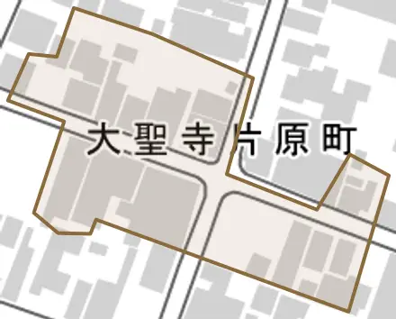 大聖寺片原町とその周辺の地図。町の範囲を重ねている