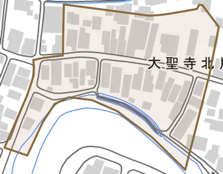 大聖寺北片原町とその周辺の地図。町の範囲を重ねている