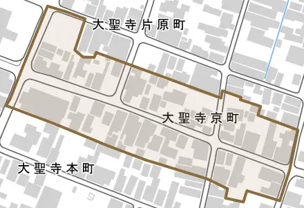 大聖寺京町とその周辺の地図。町の範囲を重ねている