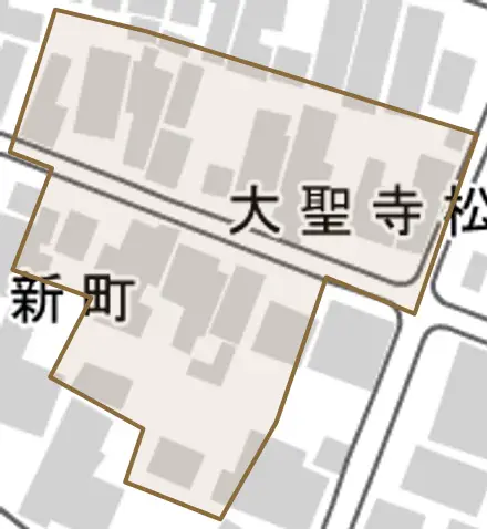 大聖寺松ケ根町とその周辺の地図。町の範囲を重ねている