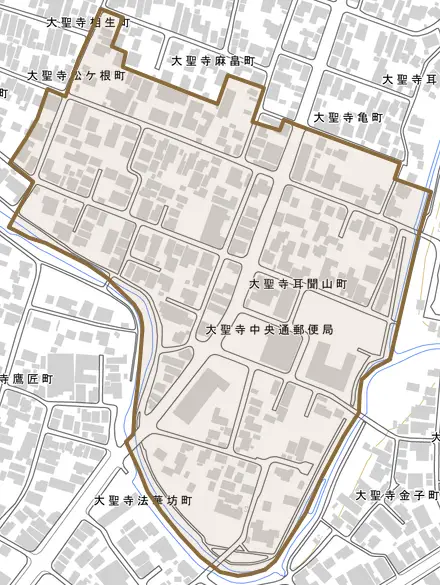 大聖寺耳聞山町とその周辺の地図。町の範囲を重ねている