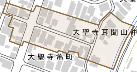 大聖寺耳聞山仲町とその周辺の地図。町の範囲を重ねている