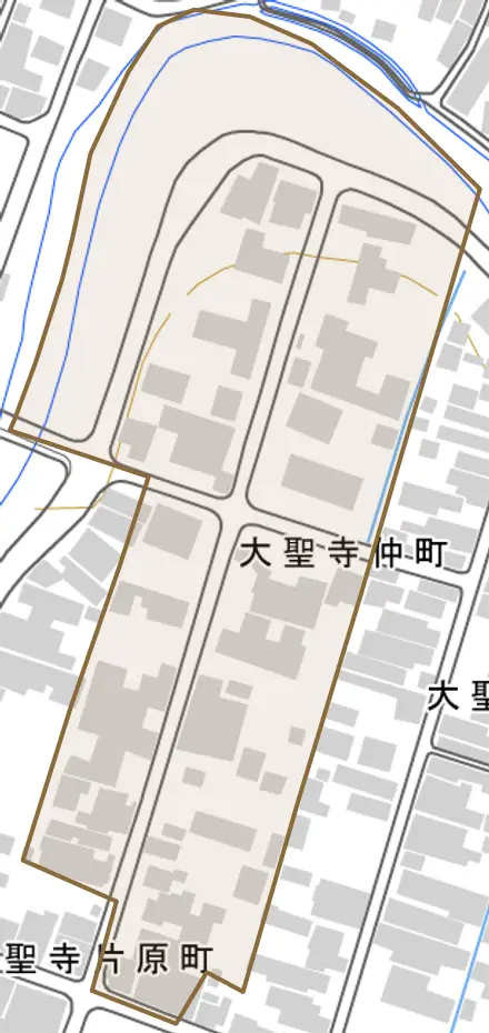 大聖寺仲町とその周辺の地図。町の範囲を重ねている