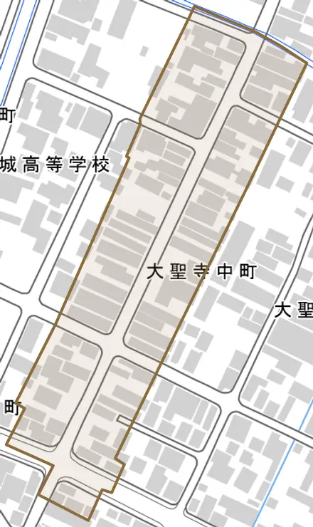大聖寺中町とその周辺の地図。町の範囲を重ねている