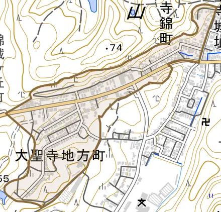大聖寺錦町とその周辺の地図。町の範囲を重ねている
