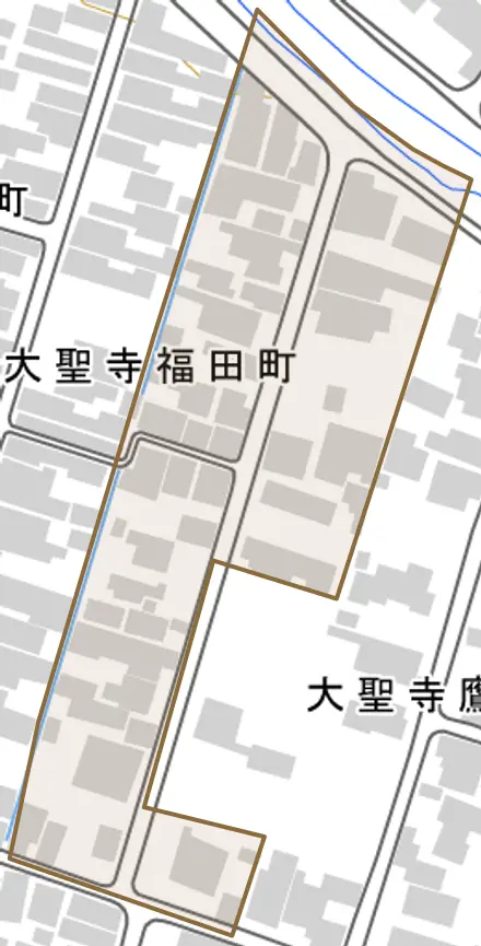 大聖寺鷹匠町とその周辺の地図。町の範囲を重ねている