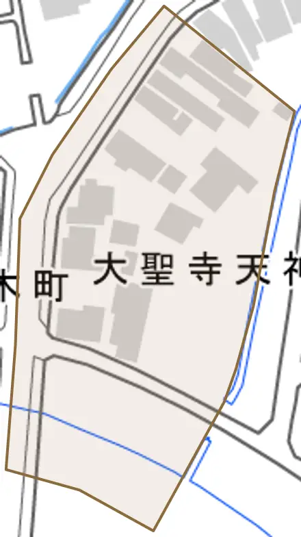 大聖寺天神下町とその周辺の地図。町の範囲を重ねている