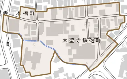 大聖寺鉄砲町とその周辺の地図。町の範囲を重ねている