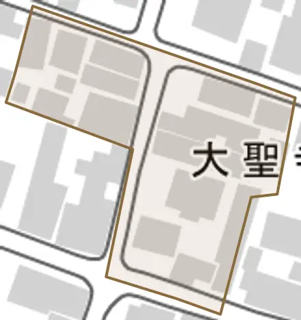 大聖寺寺町とその周辺の地図。町の範囲を重ねている