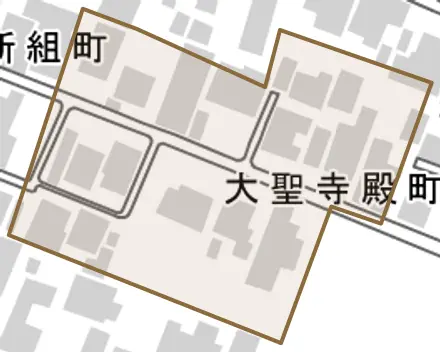 大聖寺殿町とその周辺の地図。町の範囲を重ねている