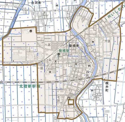 動橋町とその周辺の地図。町の範囲を重ねている