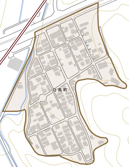 白鳥町とその周辺の地図。町の範囲を重ねている