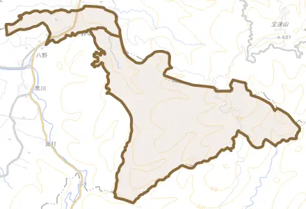 野寺とその周辺の地図。町の範囲を重ねている