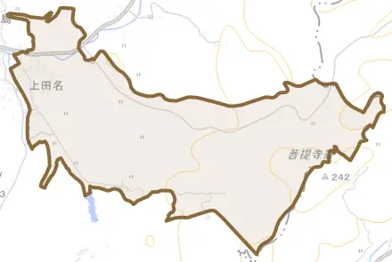 上田名とその周辺の地図。町の範囲を重ねている