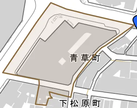 青草町とその周辺の地図。町の範囲を重ねている