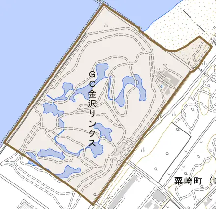 粟崎浜町とその周辺の地図。町の範囲を重ねている