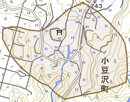 小豆沢町とその周辺の地図。町の範囲を重ねている