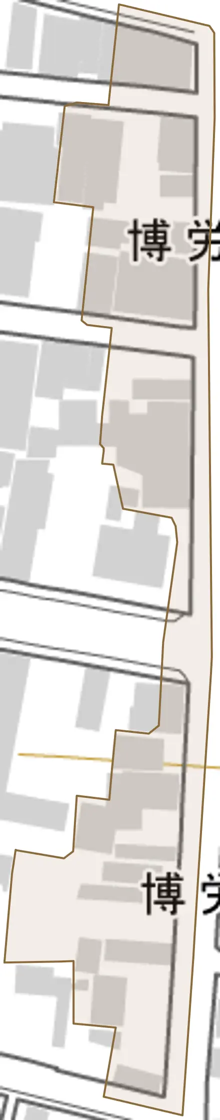 博労町とその周辺の地図。町の範囲を重ねている