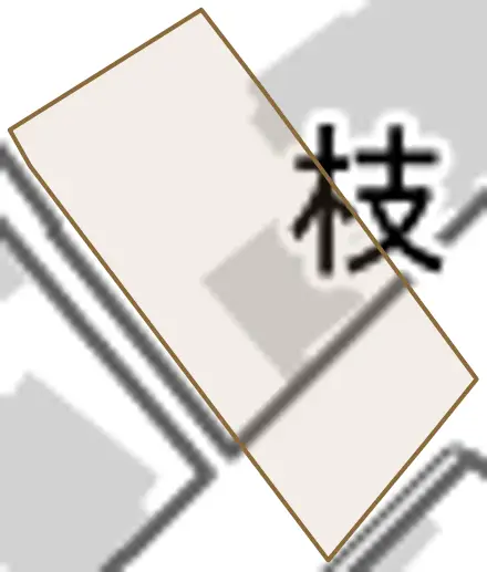 枝町とその周辺の地図。町の範囲を重ねている